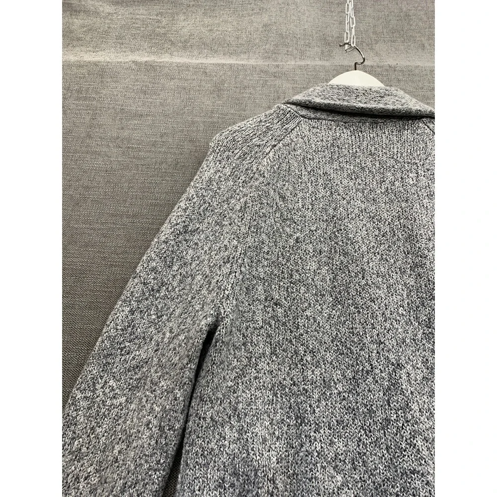 Express Cardigan Sweater Mens Medium Heather Gray Tight Knit Shawl Collar Winter